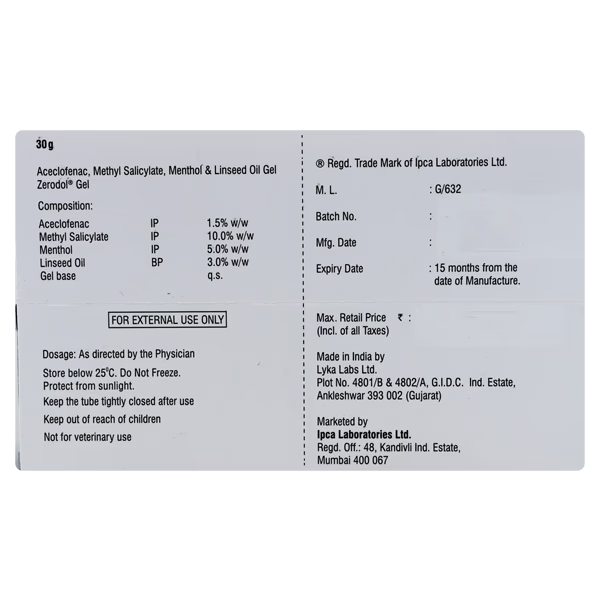 ZERODOL 30GM GEL