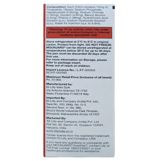 Mounjaro Kwikpen 10 mg PFP Injection 0.6 ml